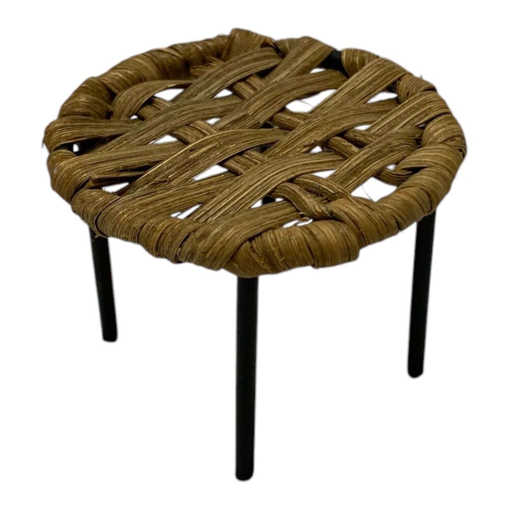 Vintage Dollhouse Wicker Stool with Metal Base Collectible Miniature Furniture